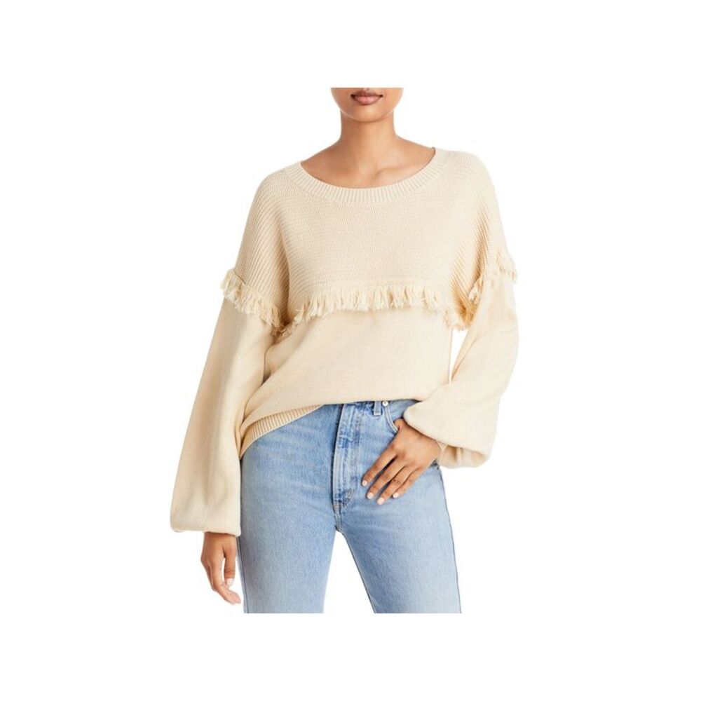 JOIE Womens Sweater Ribbed Blouson Sleeve Round Neck Wear To Work Pullover